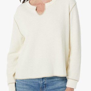 Madewell Waffle Split Neck Crop T-Shirt in Antique Cream